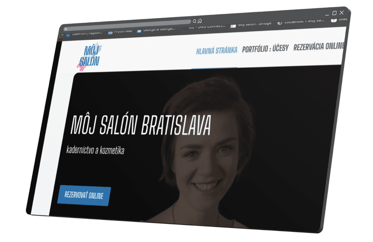 Úvodná stránka mojsalon.sk — hero s videom a tlačidlom Rezervovať online